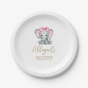 Assiettes En Carton Rose Pâle Or Éléphant Mignon Élégant Shower de Béb