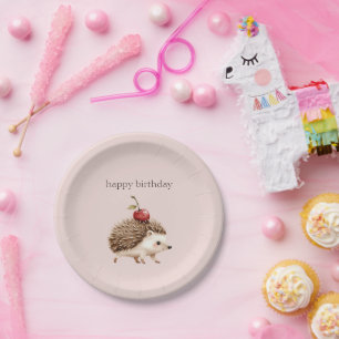 Assiettes En Carton Rose Pâle Rouge Cerise Anniversaire Hérisson Adora