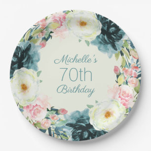 Assiettes En Carton Rose Pâle Vintage Crème Turquoise 70e Anniversaire
