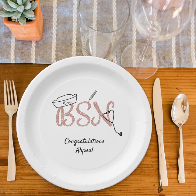 Assiettes En Carton Rose parties scintillant BSN Infirmière fête de re (Créateur téléchargé)