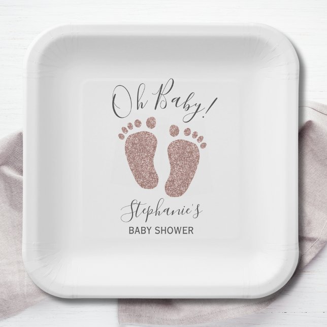 Assiettes En Carton Rose Parties scintillant d'or Baby shower de fille (Créateur téléchargé)