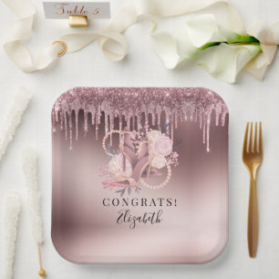 Assiettes En Carton Rose Parties scintillant or retraite surprise