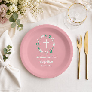 Assiettes En Carton Rose Poussiéreux Croix Blanche Couronne Florale Ba