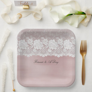 Assiettes En Carton Rose romantique Blush Rose Blanche dentelle Mariag