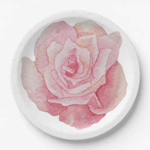 Assiettes En Carton Rose rose délicate illustrée à la main