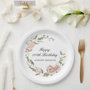 Assiettes En Carton Rose rose Dusty Floral 100e anniversaire