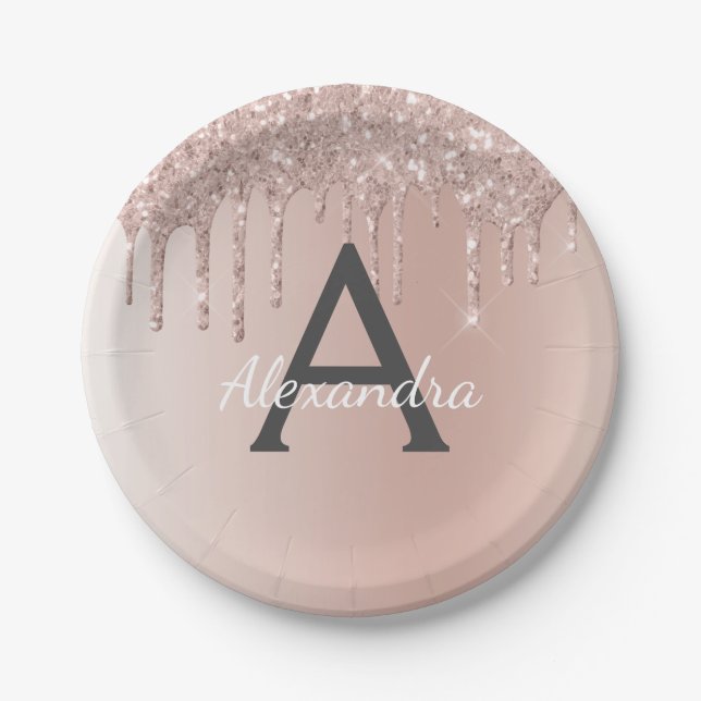 Assiettes En Carton Rose Rose Gold Parties scintillant et étincelle Mo (Devant)