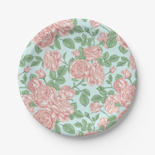 Assiettes En Carton Rose rose Jardin Bouquet Motif