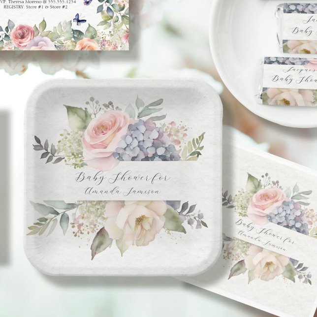 Assiettes En Carton Rose Rose Jardin Doux Papillon Bébé Fille Douche (Créateur téléchargé)