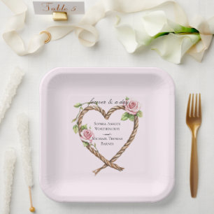 Assiettes En Carton Rose rose Mariage du coeur floral