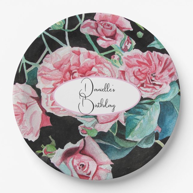 Assiettes En Carton Rose rose noir fleurs florales Plaque de papier de (Devant)