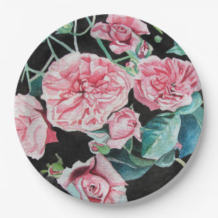 Assiettes En Carton Rose rose noir fleurs florales Plaque de papier de