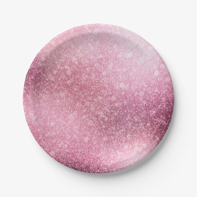 Assiettes En Carton Rose Rose Or Étincelle Métallurgique (Devant)