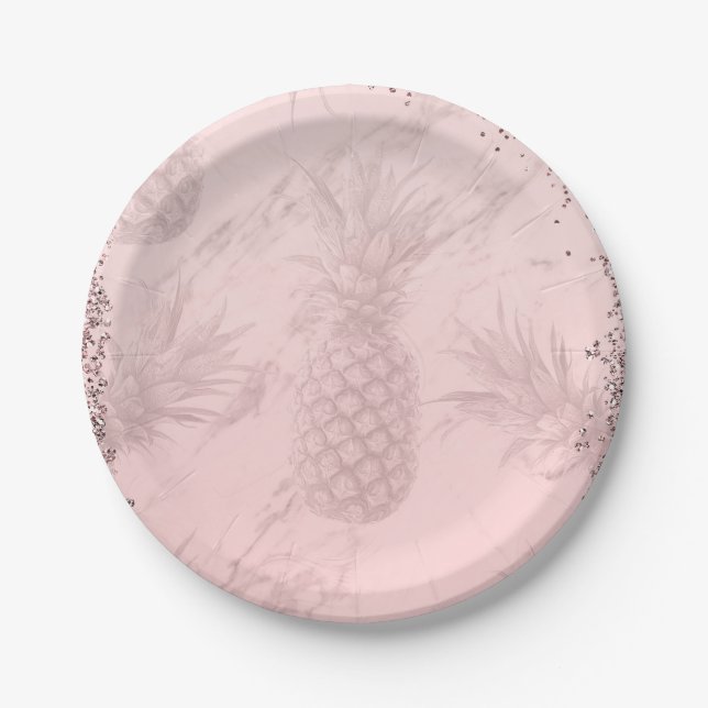 Assiettes En Carton Rose Rose Parties scintillant or Ananas Tropical P (Devant)