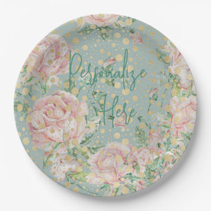 Assiettes En Carton Rose rose pois floral or turquoise élégant vintage