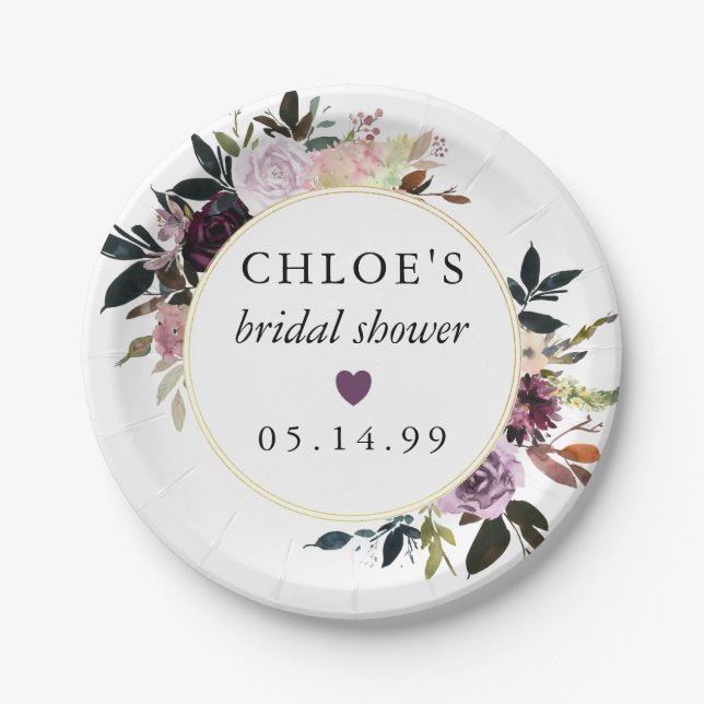 Assiettes En Carton Rose rose violet Fête des mariées florale (Devant)