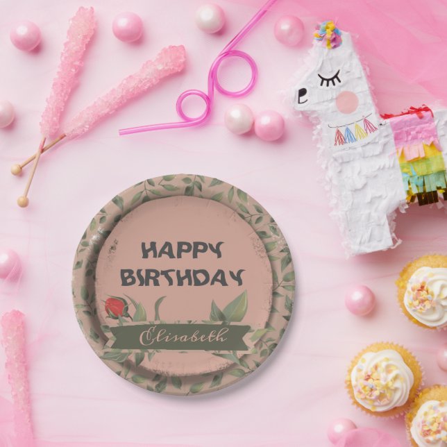 Assiettes En Carton Rose rouge (Fête)