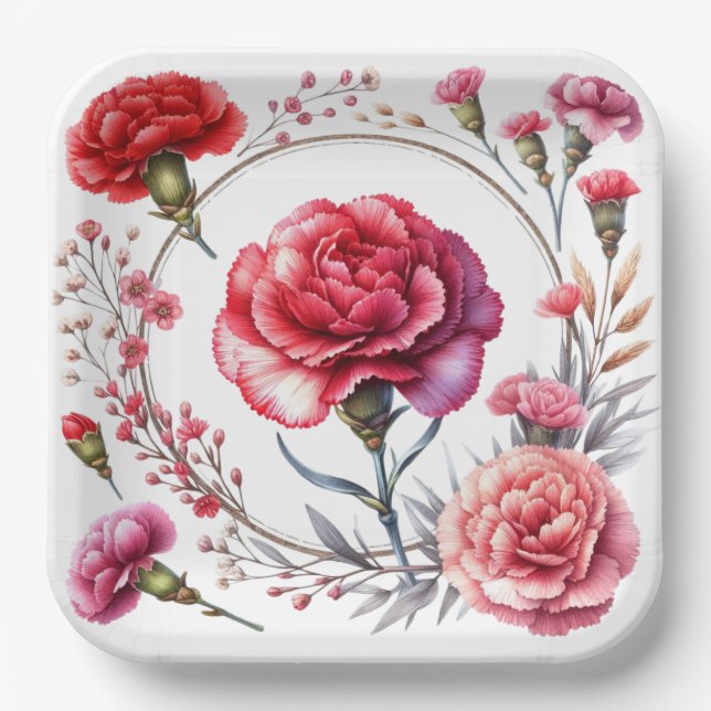 Assiettes En Carton Rose Rouge (Recto)