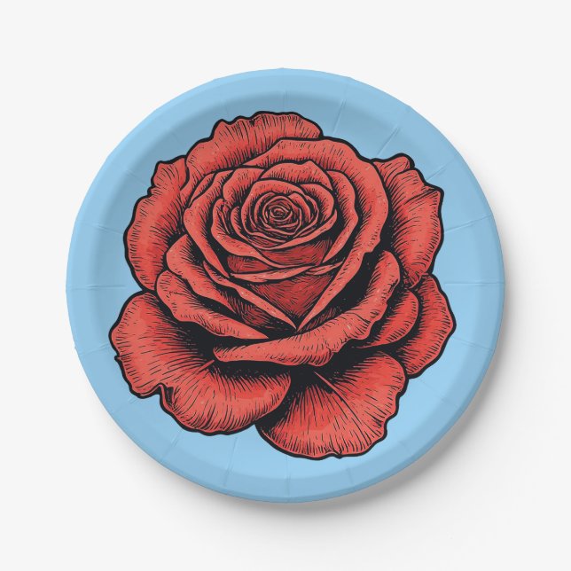 Assiettes En Carton Rose rouge (Devant)