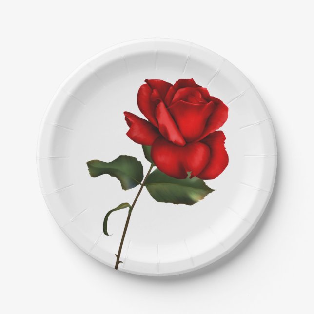 Assiettes En Carton Rose Rouge Élégante Fête de Mariage Floral Élégant (Devant)