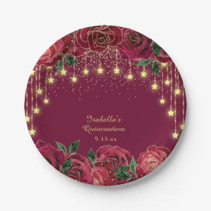Assiettes En Carton Rose Rouge Étoile Dorée Guirlande Lumineuse Étoile