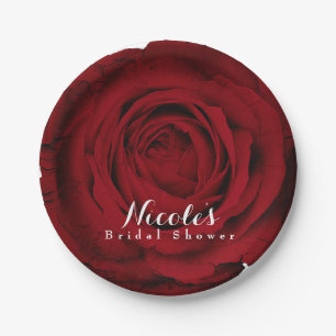 Assiettes En Carton Rose Rouge Fleur Élégante Fête Personnalisée