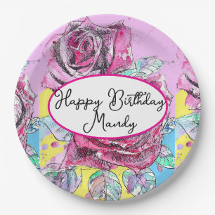 Assiettes En Carton Rose Rouge Roses Fleur Rose Anniversaire Femmes