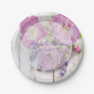 Assiettes En Carton Rose sauvage et Mariage de fleurs d'été Lavender