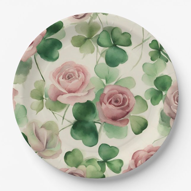 Assiettes En Carton Rose Shamrock aquarelle (Devant)