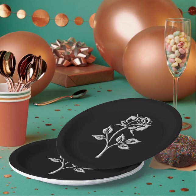 Assiettes En Carton Rose simple en argent (Multi)