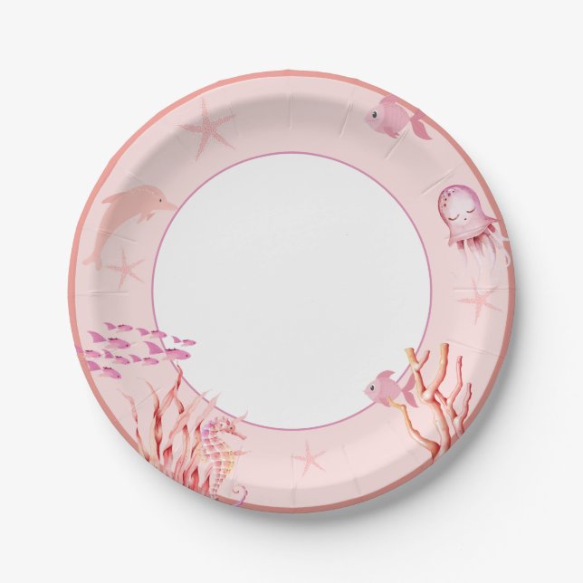 Assiettes En Carton Rose sous le baby shower marin (Devant)