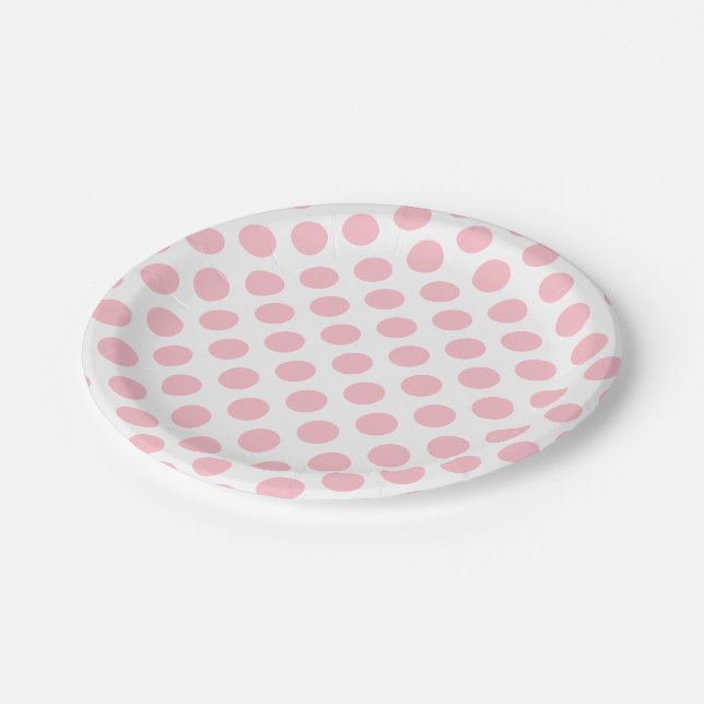 Assiettes En Carton Rose sur blanc grand Pois (Angle)