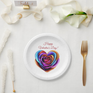 Assiettes En Carton Rose-Valentines coloré en forme de coeur-