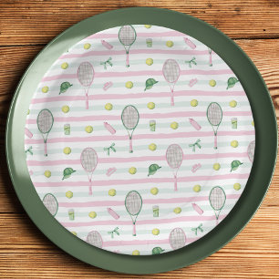 Assiettes En Carton Rose Vert Prépa Fête de Mariage de Tennis