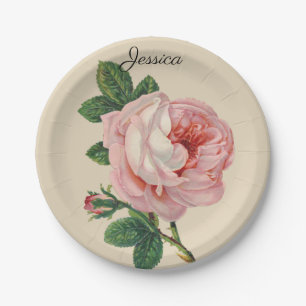 Assiettes En Carton Rose vintage avec votre nom