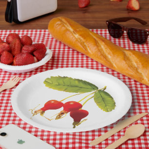 Assiettes En Carton Rosehips Motif Red Sides