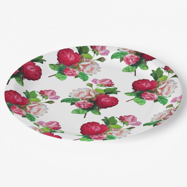 Assiettes En Carton Roses à profusion (Angle)
