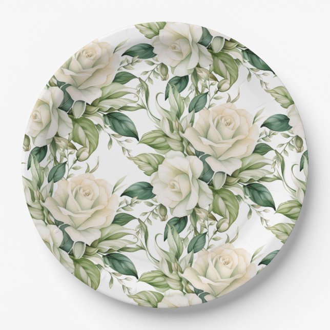 Assiettes En Carton Roses Blanches (Devant)