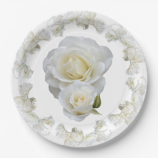Assiettes En Carton Roses blanches biologiques,