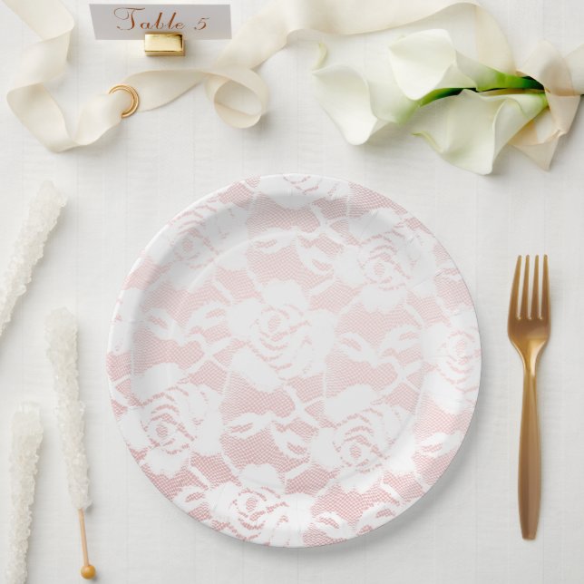 Assiettes En Carton Roses blanches romantiques Pink Ombre Mariage (Mariage)