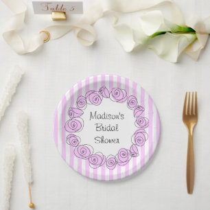 Assiettes En Carton Roses Cercle Lilas Rayé Enterrement de vie de jeun