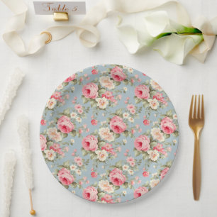 Assiettes En Carton Roses de Chic Pink et Blue Cottage