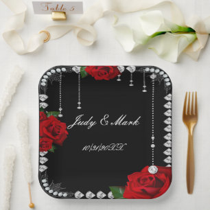 Assiettes En Carton Roses Et Diamants Rouges Romantiques