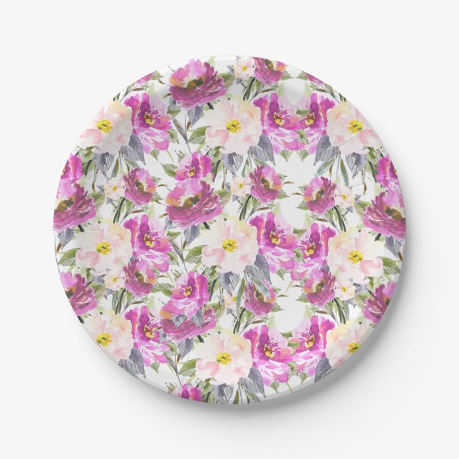 Assiettes En Carton Roses Fleurs Roses (Devant)