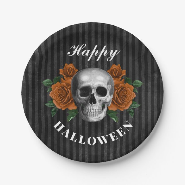 Assiettes En Carton Roses gothiques et Halloween heureux (Devant)
