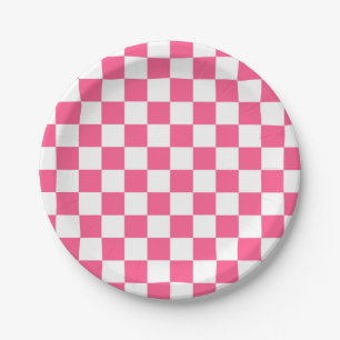 Assiettes En Carton Roses indien et blanc Checkered