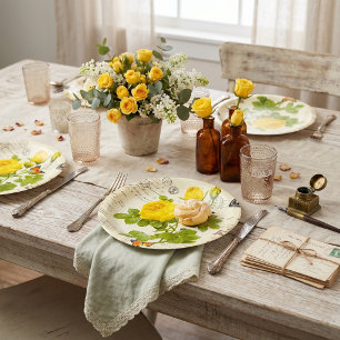 Assiettes En Carton roses jaunes vintage