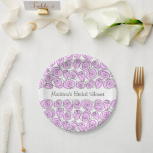 Assiettes En Carton Roses Lilas Lavande Mariage rond