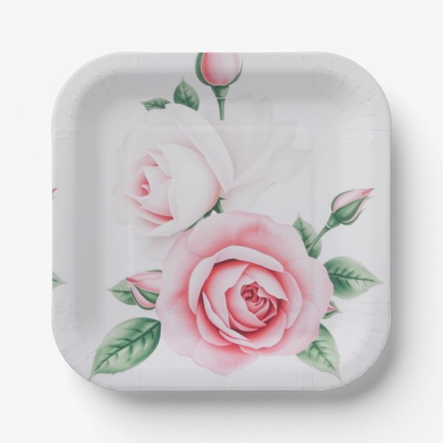 Assiettes En Carton Roses roses (Recto)