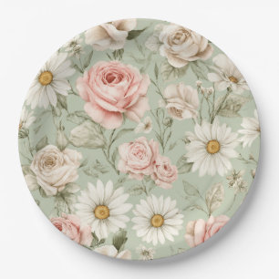 Assiettes En Carton Roses roses blancs fleurs 